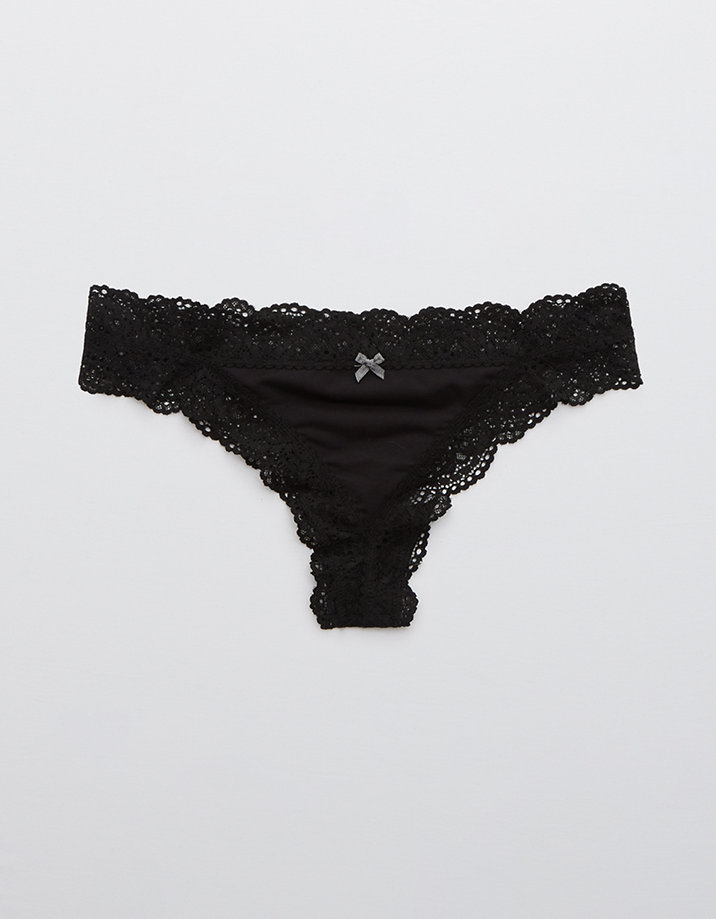 Aerie Slumber Party Lace Shine Thong Underwear