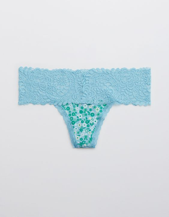 Aerie Shine Far Out Lace Thong Underwear