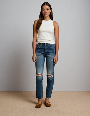 AE77 Crop Jean Straight de Primera Calidad