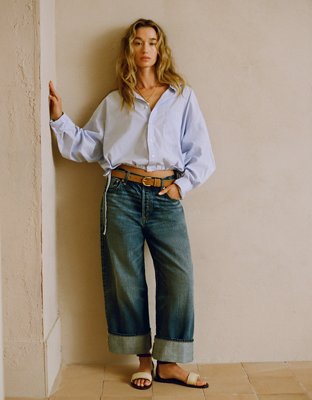 AE77 Premium Wide Crop Cuff Jean