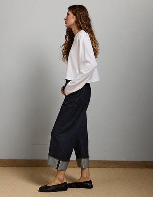 AE77 Premium Wide Crop Cuff Jean