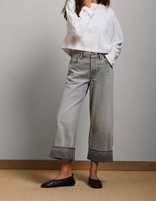 AE77 Premium Wide Crop Cuff Jean