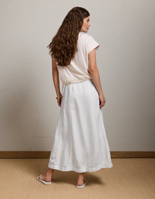 AE77 Linen-Blend Maxi Skirt