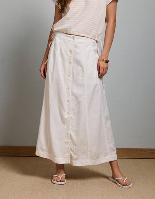 AE77 Linen-Blend Maxi Skirt