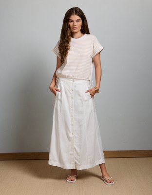 AE77 Linen-Blend Maxi Skirt