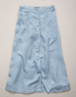 AE77 Linen-Blend Maxi Skirt