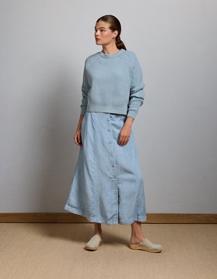AE77 Linen-Blend Maxi Skirt