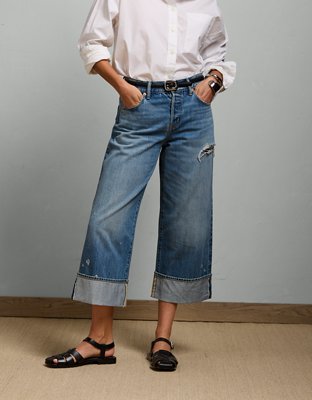 AE77 Premium Wide Crop Cuff Jean