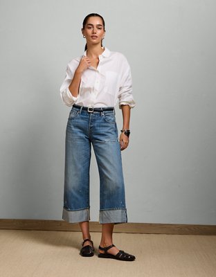 AE77 Premium Wide Crop Cuff Jean