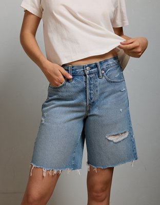 AE77 Premium Super High-Waisted Baggy Bermuda Denim Short from American Eagle - $98