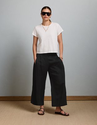 AE77 High-Waisted Linen Pleated Ankle Pant
