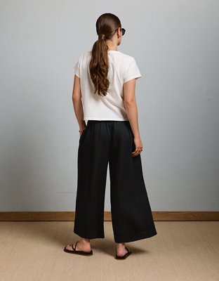 AE77 High-Waisted Linen Pleated Ankle Pant