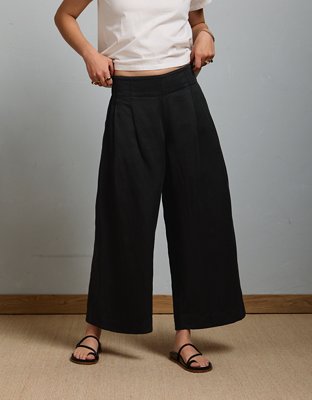 AE77 High-Waisted Linen Pleated Ankle Pant