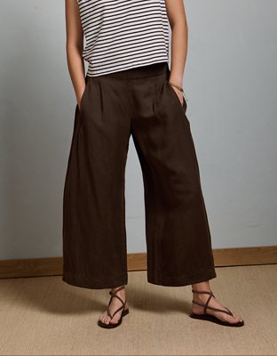 AE77 High-Waisted Linen Pleated Ankle Pant