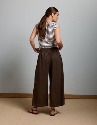 AE77 High-Waisted Linen Pleated Ankle Pant