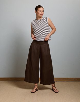 AE77 High-Waisted Linen Pleated Ankle Pant