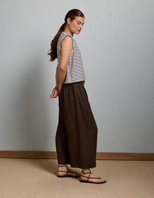 AE77 High-Waisted Linen Pleated Ankle Pant