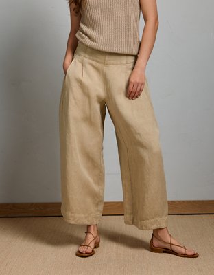AE77 High-Waisted Linen Pleated Ankle Pant