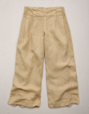 AE77 High-Waisted Linen Pleated Ankle Pant