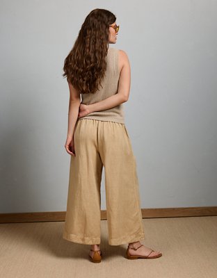 AE77 High-Waisted Linen Pleated Ankle Pant