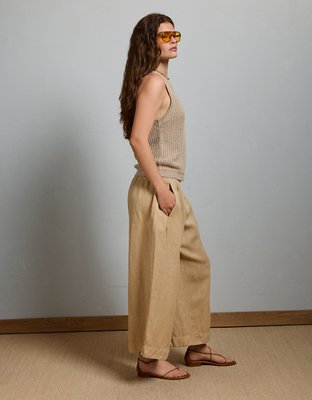 AE77 High-Waisted Linen Pleated Ankle Pant