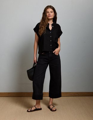 AE77 Premium Wide Crop Cuff Jean