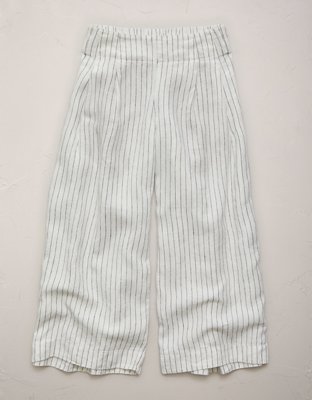 AE77 High-Waisted Linen Pleated Ankle Pant