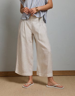AE77 High-Waisted Linen Pleated Ankle Pant