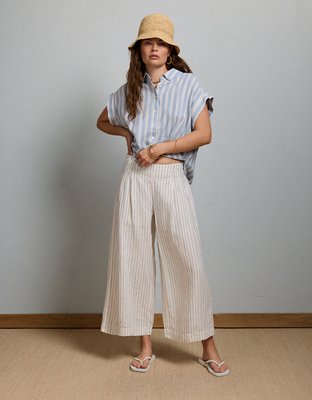 AE77 High-Waisted Linen Pleated Ankle Pant