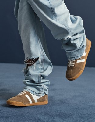 elan tobacco and white color block suede leather sneakers Gola Elan Sneaker