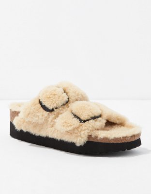 Papillio by Birkenstock Womens Arizona Big Buckle Teddy Shearling Platform Sandal