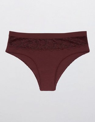 Aerie Undie Cheeky de algodón en punto elástico con encaje Fa La