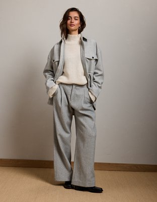 Женские куртки American Eagle AE77 Oversized Shacket, цвет: Меланжевый серый — фото 6
