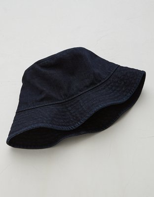 AE77 Premium Denim Bucket Hat Unisex Dark Wash One Size