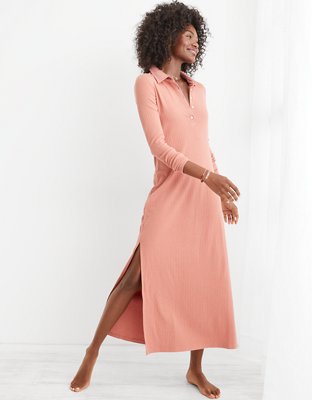 aerie ribbed polo midi dress