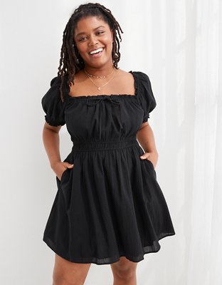 Black puff shop sleeve mini dress