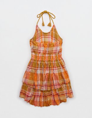 Aerie Plaid Ruffle Mini Dress