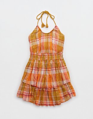 Aerie Vestido corto de diseño escocés con volantes