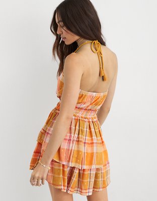 Aerie Plaid Ruffle Mini Dress