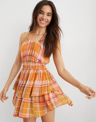 Aerie Plaid Ruffle Mini Dress