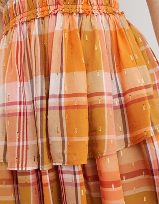 Aerie Plaid Ruffle Mini Dress