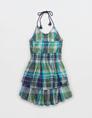 Aerie Plaid Ruffle Mini Dress