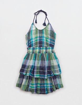 Aerie Vestido corto de diseño escocés con volantes