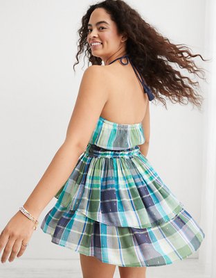 Aerie Plaid Ruffle Mini Dress