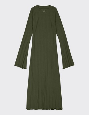 Aerie Ribbed Knit Long Sleeve Midi Dress
