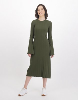Aerie Ribbed Knit Long Sleeve Midi Dress