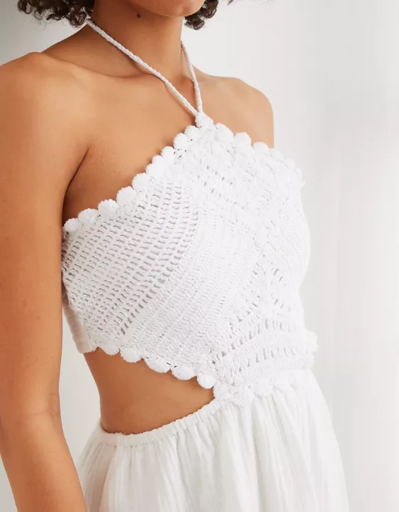 Aerie Pool-To-Party Crochet Halter Mini Dress