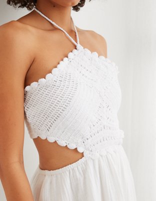 Aerie Pool-To-Party Crochet Halter Mini Dress