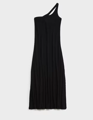 Aerie One Shoulder Ribbed Midi Dress
