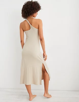 Aerie One Shoulder Ribbed Midi Dress